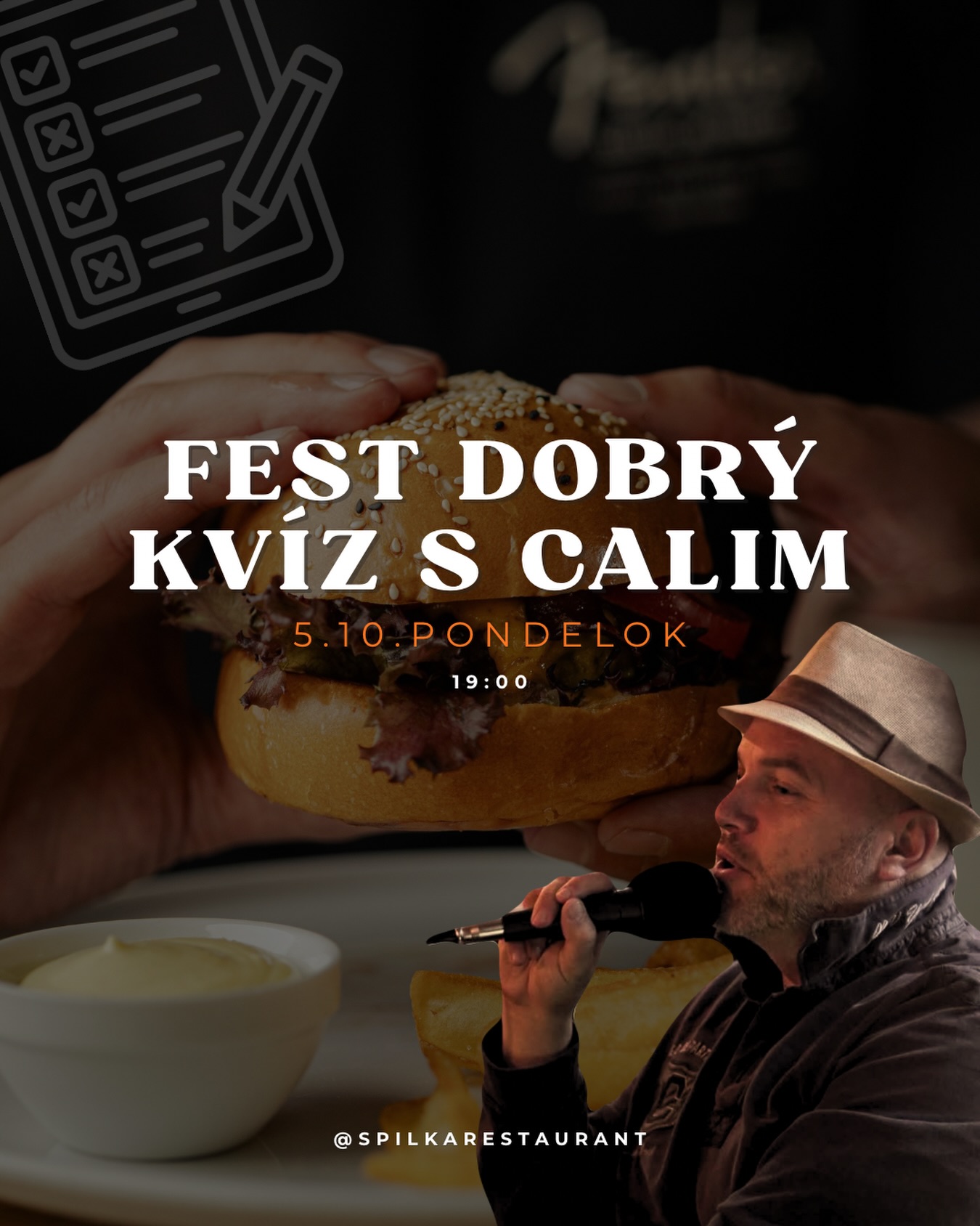 Ste ready na náš FEST DOBRÝ KVÍZ S CALIM? 😎🧠 Príďte si rozšíriť vedomosti a užiť večer plný zábavy či dobrého jedla už najbližší pondelok! 

BLIŽŠIE INFO 👇🏼
Miesto: Spilka = Legionárska 8, Bratislava
Dátum: Pondelok 5.10.2026
Čas: 19:00
Tímy: 2 - 6 hráčov 
Cena: 4€ na osobu 

Registrujte sa cez link: https://forms.gle/2dv8feTDqusGTrhf9

Tešíme sa na vás! 🍻
#spilka #Spilkarestaurant #kviz #festdobrykvizvspilke